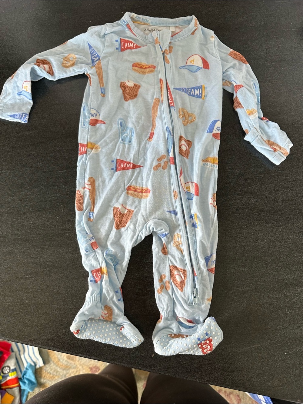 Blue Food & Sports Print One-Piece bamboo Footed Pajamas